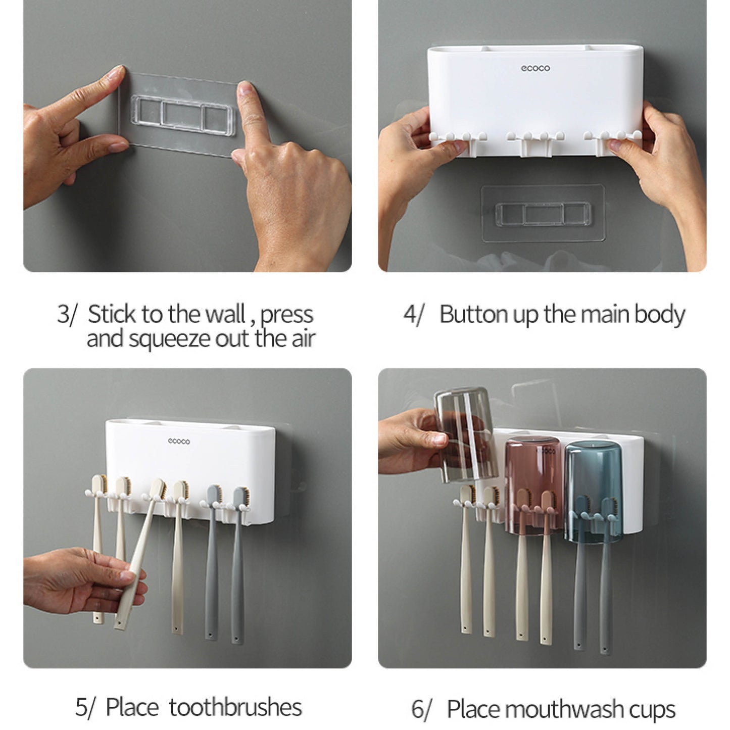 Nástěnný držák se skleničkou na zubní kartáčky (2ks)