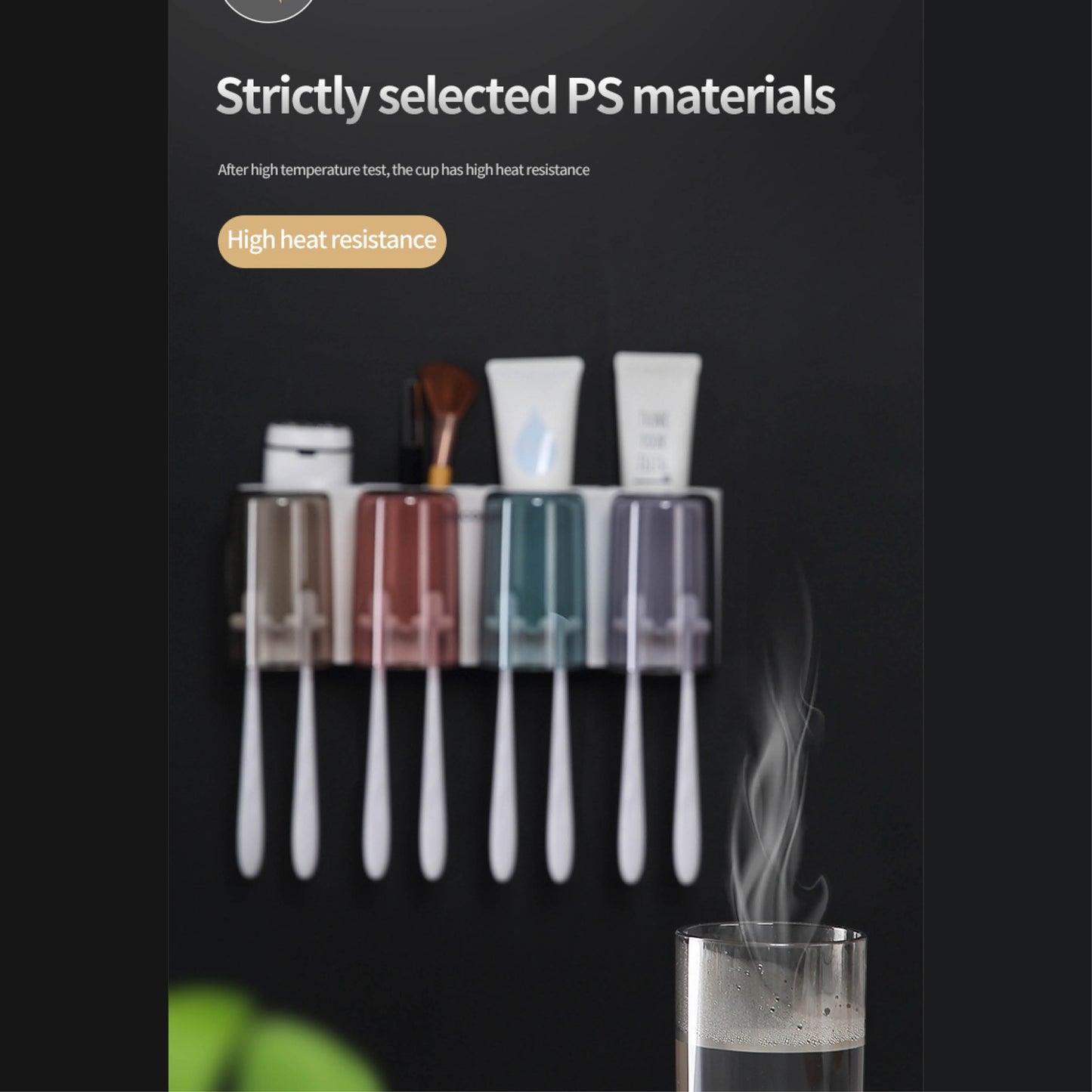 Nástěnný držák se skleničkou na zubní kartáčky (3ks)