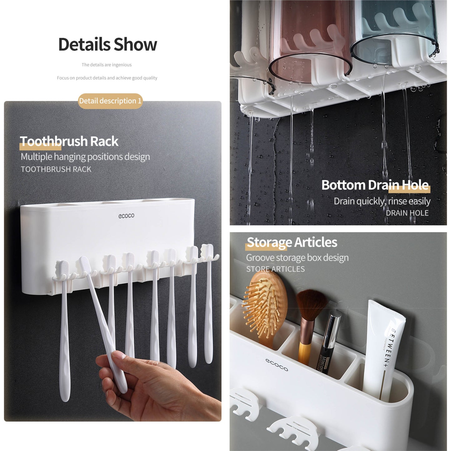 Nástěnný držák se skleničkou na zubní kartáčky (3ks)