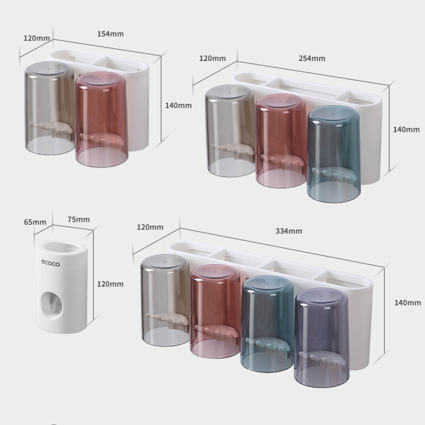 Nástěnný držák se skleničkou na zubní kartáčky (3ks)