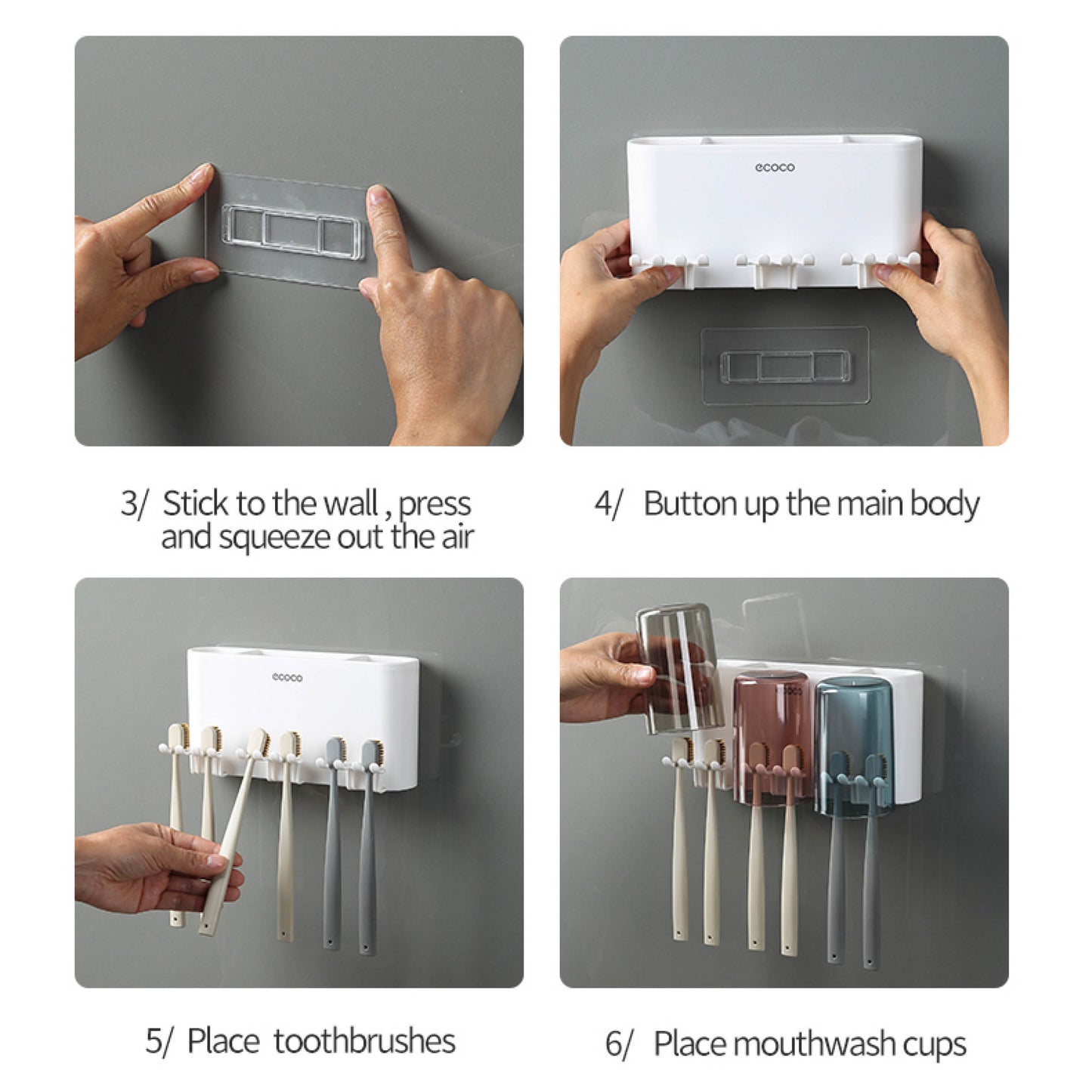 Nástěnný držák se skleničkou na zubní kartáčky (3ks)