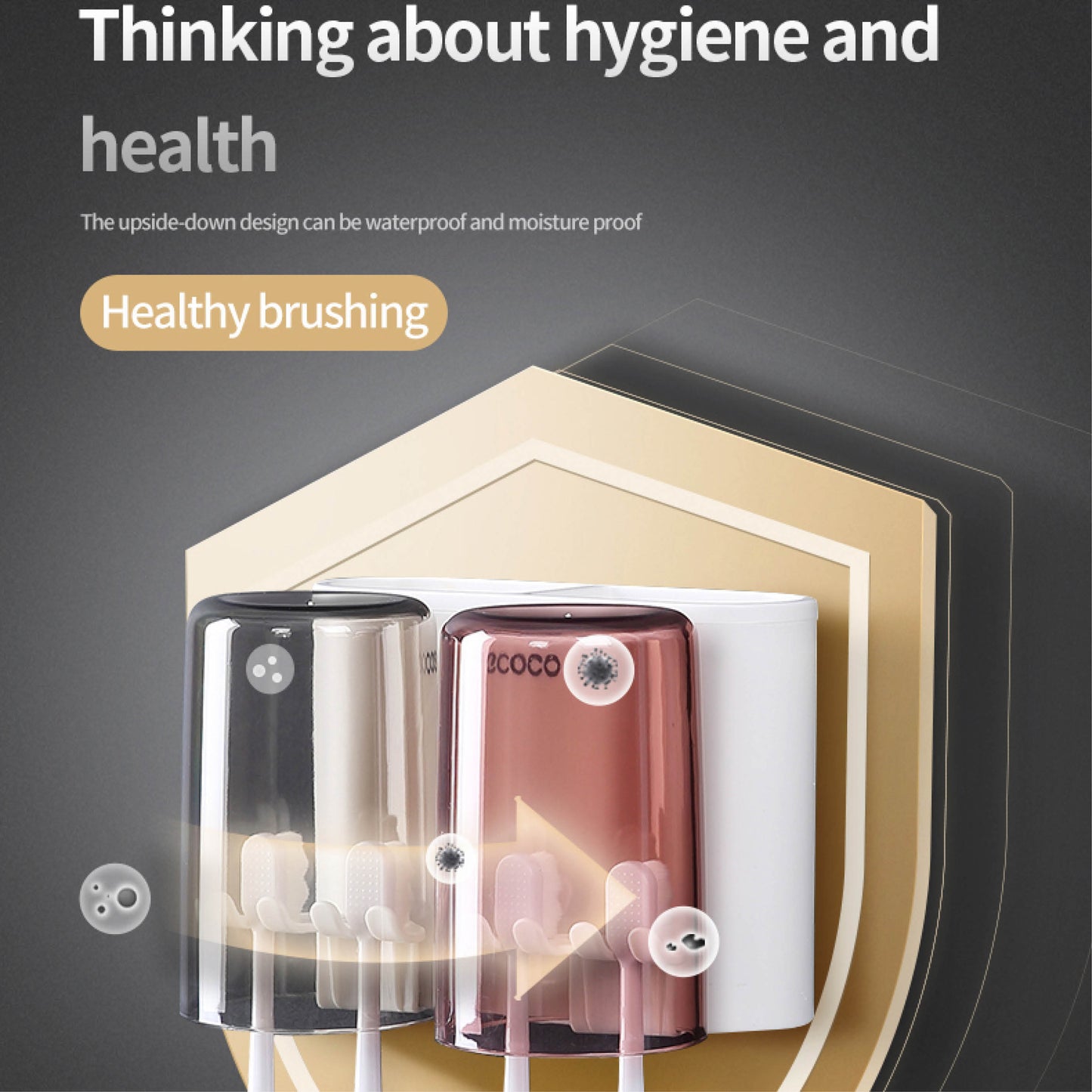 Nástěnný držák se skleničkou na zubní kartáčky (3ks)