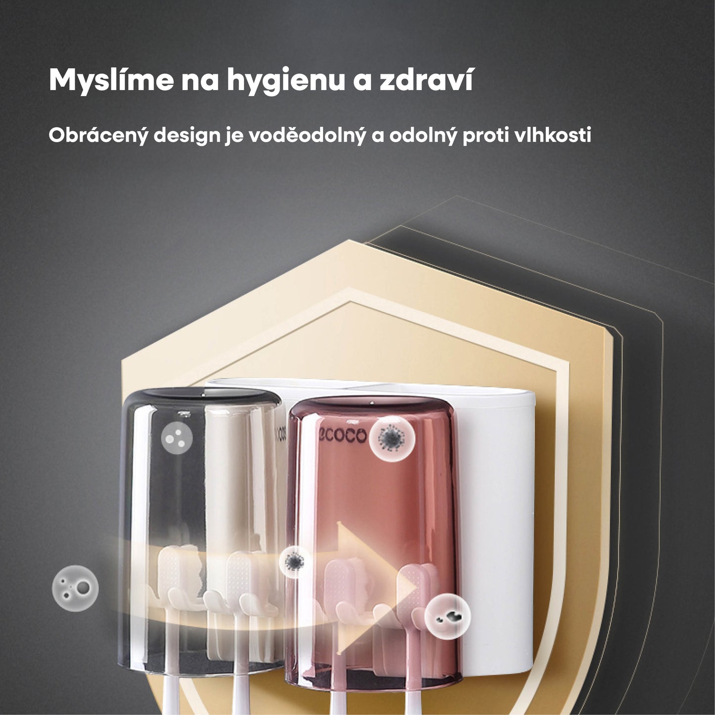 Nástěnný držák se skleničkou na zubní kartáčky (3ks)