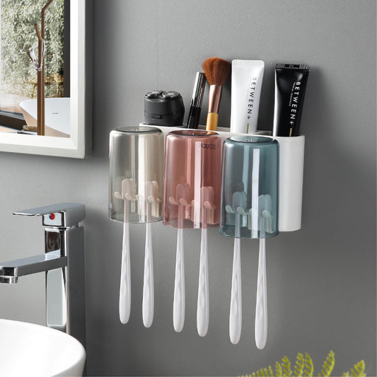 Nástěnný držák se skleničkou na zubní kartáčky (3ks)