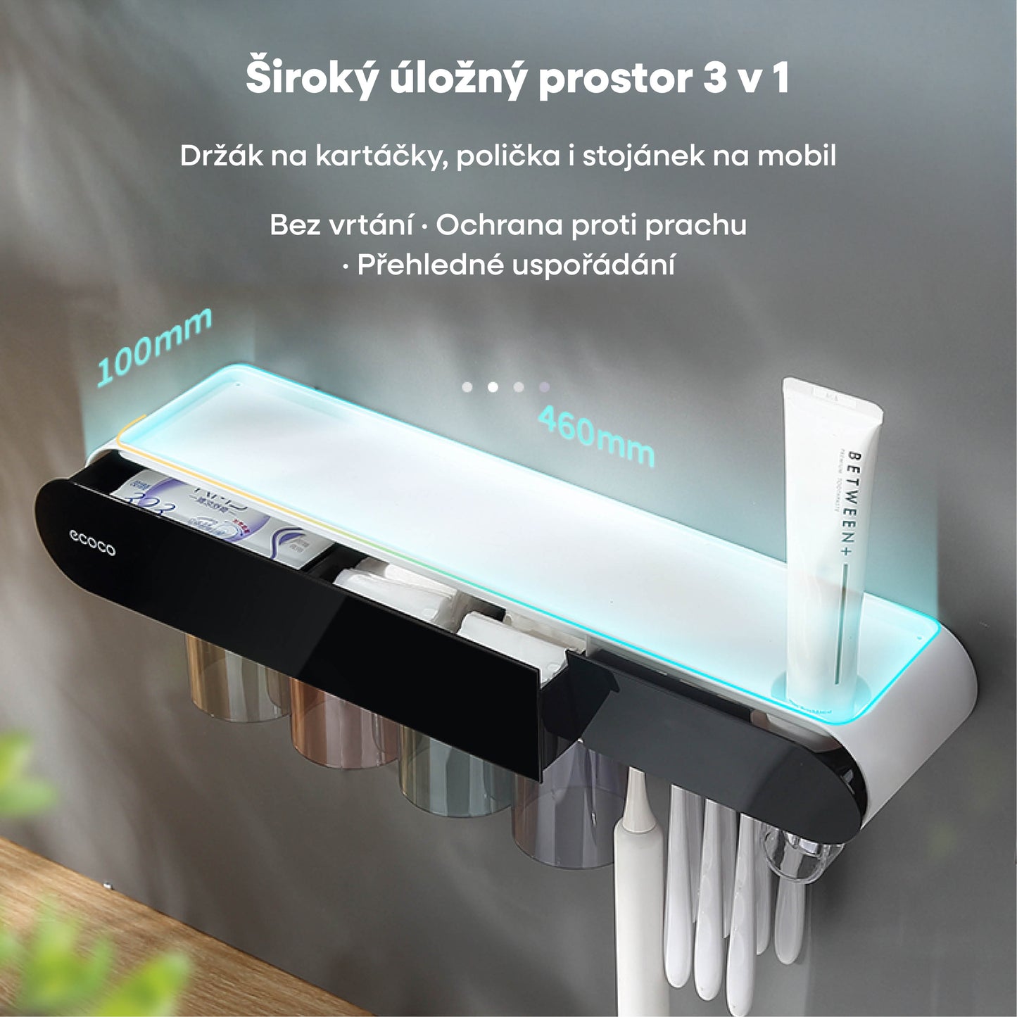 Magnetický nástěnný držák na zubní kartáčky