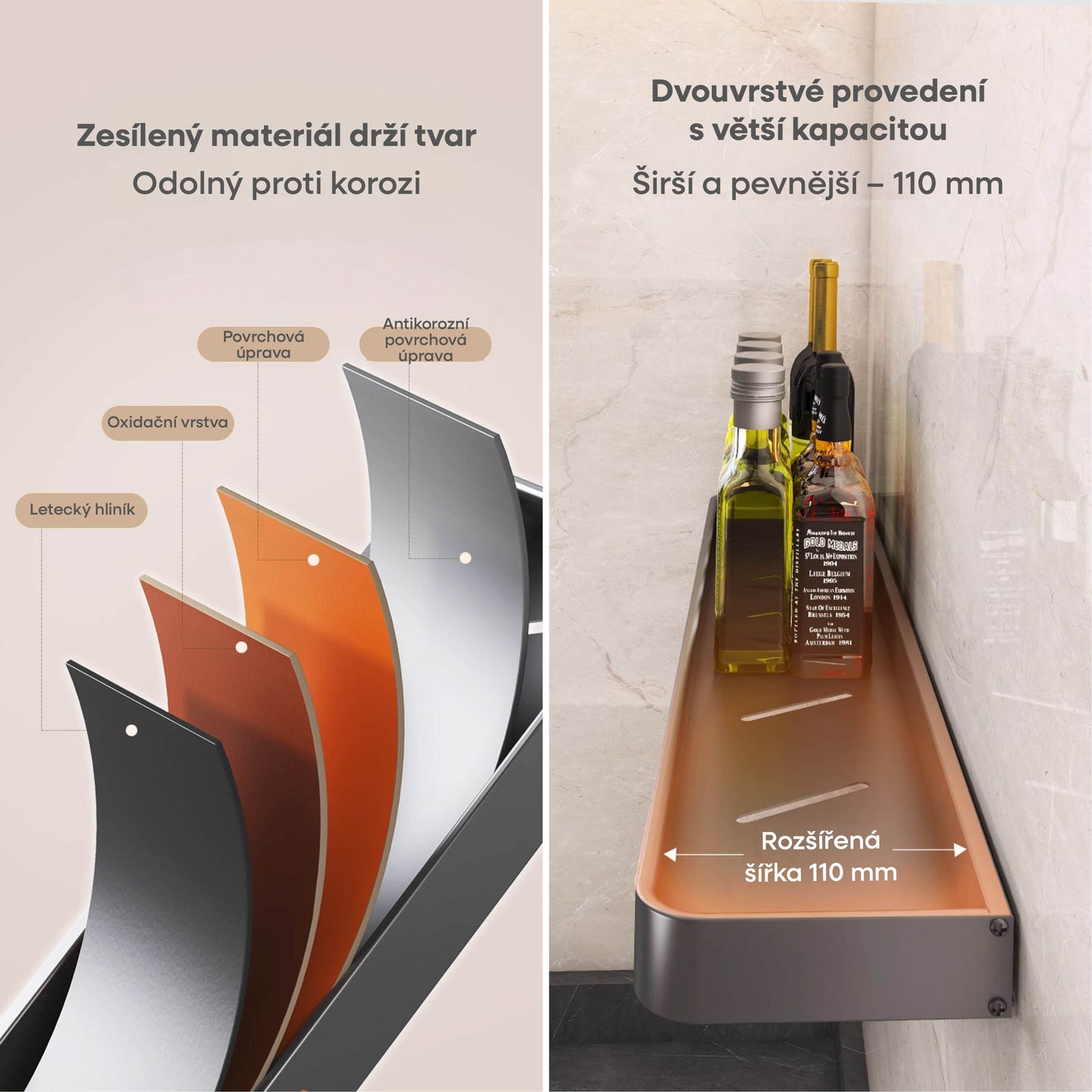 Odnímatelná nástěnná polička (60 cm)