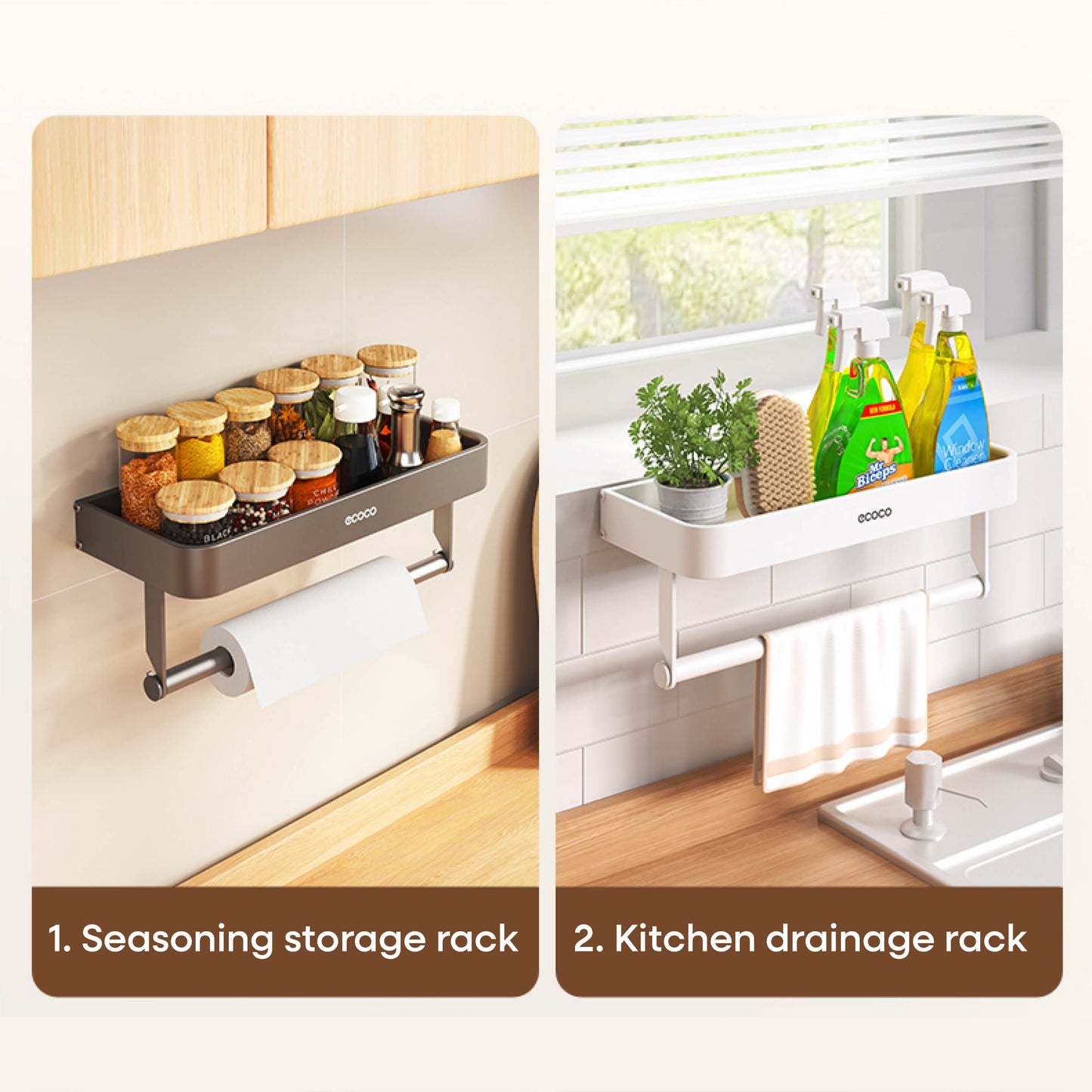 Nástěnný stojan na koření s držákem na papírové utěrky