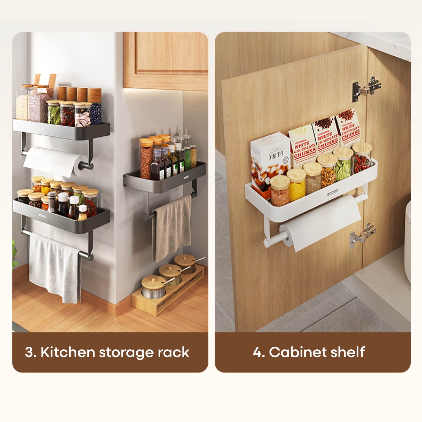 Nástěnný stojan na koření s držákem na papírové utěrky