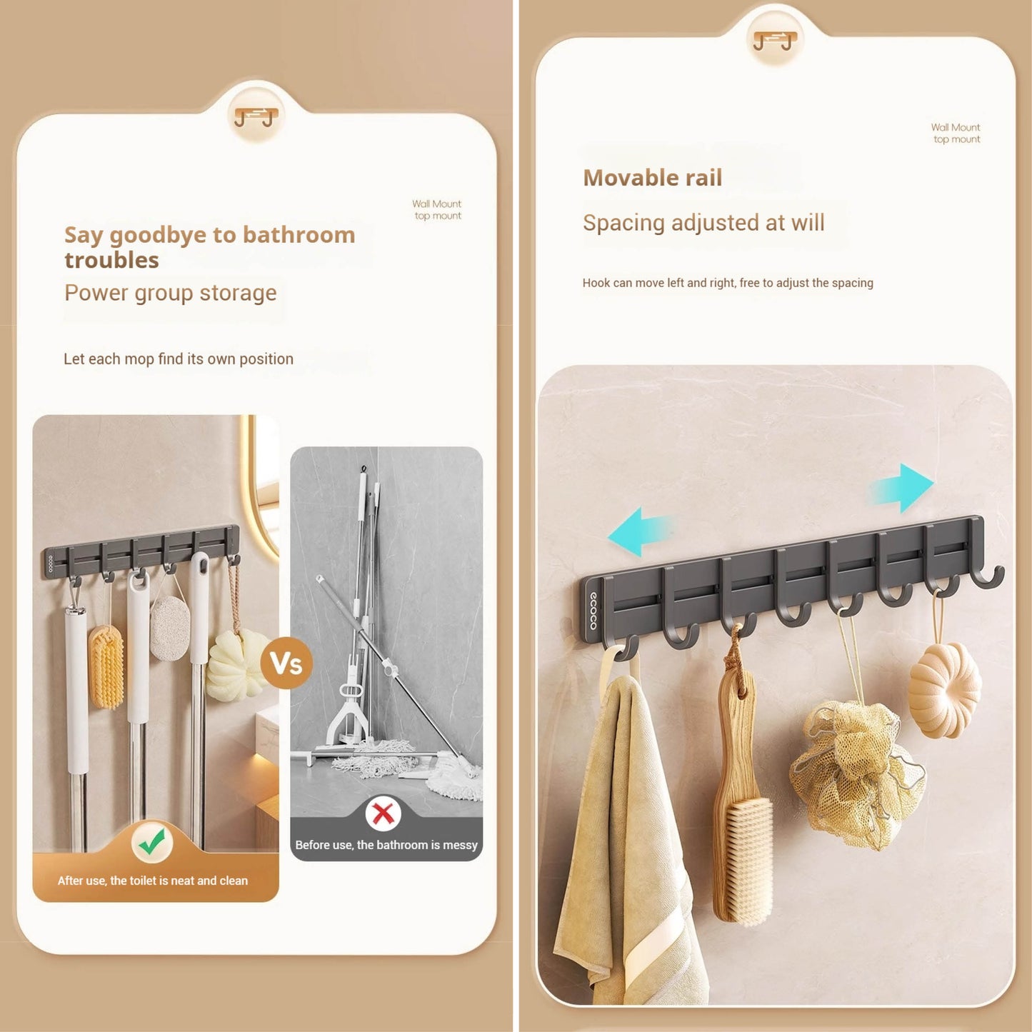 Nástěnný věšák s 8 háčky